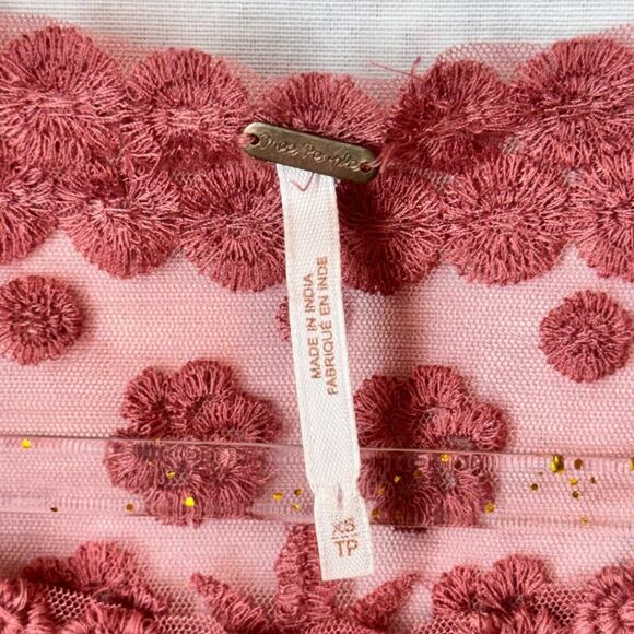 Free People Embroidered Mesh Mini Dress in Red Rouge Sheer with Liner XS - Picture 8 of 10